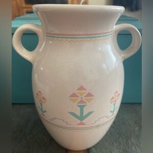 Vintage Himark Ceramic Double Handle Vase Southwest Floral 7”